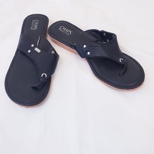 Chaps Black Memory Foam Flip Flops Tan Cork Bottom Size 7M 8M Medium